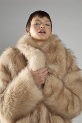 Light Sand Oversize Faux Fur Long Sleeve Coat