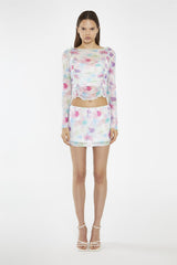 Watercolour Floral Mesh Mini Skirt