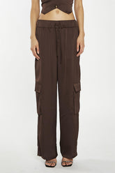 Brown-Satin Cargo Trousers