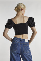 Black Sweetheart Neckline Crop-top