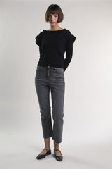 Black Ruffle Shoulder Sweater