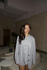 Grey Pinstripe Collared Oversized-Jacket