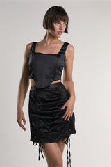 Black Ruched Mini-Skirt