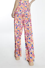 Multi Orange Floral High-Waist Loose-Trousers