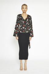 Long Stem Poppies Wrap Long Sleeve Top