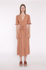 Wrap Midi Dress - Rust Crinkle