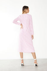 White Pink Splodge Side Split Midi Dress