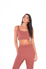 Rose Rust Rib Straight-Trousers