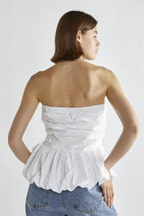 White Sleeveless Half-Pleated Crop-Top