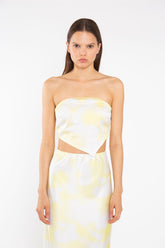 Yellow Print-Satin Bandanna-Scarf Crop-Top