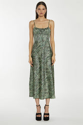 Green-Black Animal Strappy Milkmaid Midi-Dress