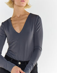 Dark Grey V Neck Bodysuit