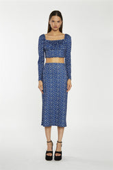 Midi Skirt - Blue Ditsy Flower