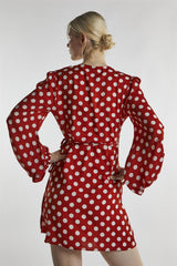 Rust White Polka Wrap Mini-Dress