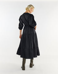 Elegant Black Tiers Wrap Over Maxi Dress