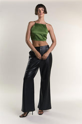 Dark Green Satin Back Tie Crop Top