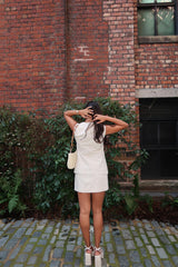 Natural-Ecru Button-Up Sleeveless-Top