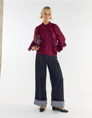Collection Ruffled Bow Blouse in Burgundy