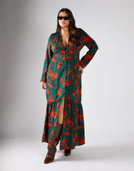 Glamorous Curve Green Rust Floral Multi Channel Maxi Dress