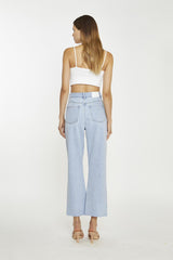 Bleach-Stonewash Front-Slit High-Waisted-Jeans