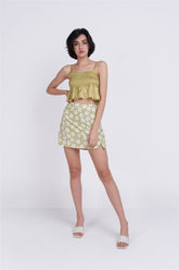 Olive Green Flower Mini Skirt