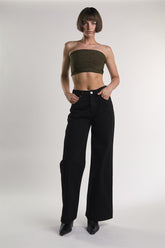 Black-Silver-Glitter Bandeau Crop-Top