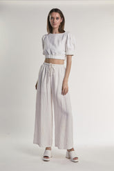 White Puffed-Sleeve Crop-Top