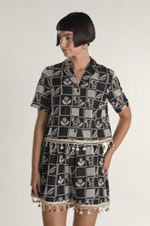 Black Embroidered Shell Detail Shirt