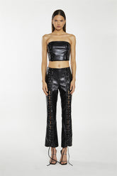 Black PU Lace-Up-Trousers