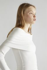 White-Rib Bardot Long-Sleeve Top