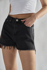 Black Frayed Hems Denim Shorts