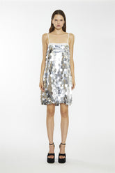 Large-Oval-Silver-Sequin Sleeves Mini-Dress