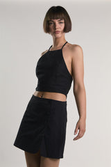 Black Button-Up Mini-Skirt