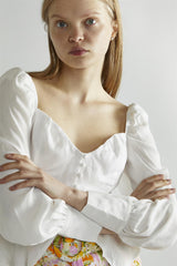 Off White V-Neck Long-Sleeve Top