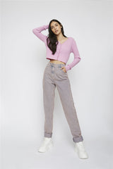 Orchid-Pink Long-sleeve Cropped-Cardigan