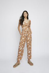 Brown-Paisley Tie-Back Crop-Top