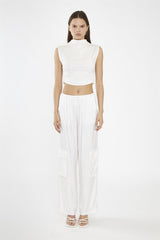 Off-White High-Neck Sleeveless Crop-Top