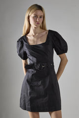 Black Belted Peplum Mini-Dress