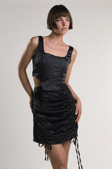 Black-Sateen Corset Crop-Top