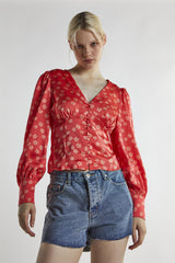 Coral-Pink Daisy Long-Sleeve Top