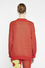 Red Multi Glitter Floral Oversized-Jumper