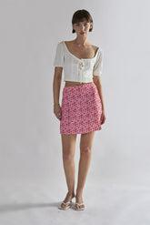 Raspberry-Ditsy A-Line Mini-Skirts