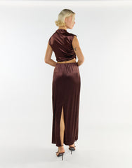 Brown Velvet Mid-Rise Maxi Skirt