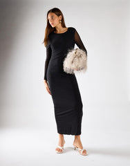 Black Mesh Long Sleeve Bodycon Midi Dress