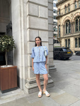 Mixed Blue Stripe Tie-Front Top