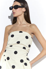 Cream Spot Bandeau Dropped Waist Midaxi Dress