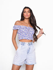 Purple Multi Ditsy Floral Frill Crop Top