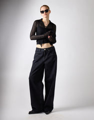 Long Sleeve Collar Top - Black Lace