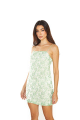 Apple-Green Ditsy Strappy Slip Mini-Dress