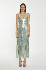 Jade-Sequin Cross Back Midi-Dress